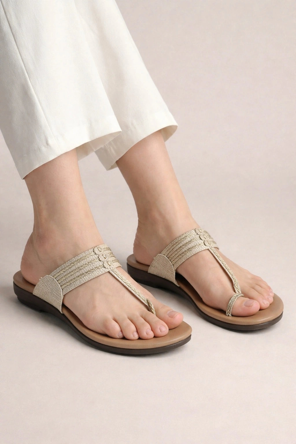 Kanzo Braided Bliss Toe-Ring Sandals for Women | Elegant Comfort Flats
