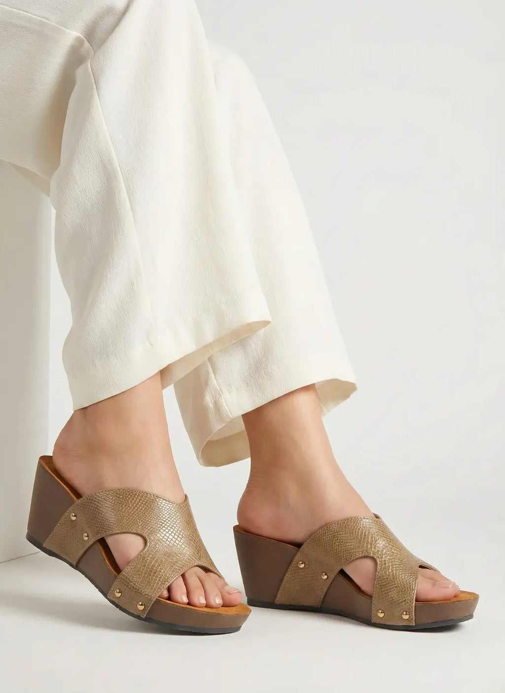 Kanzo Elegance Cross Wedge Sandals for Women | Comfort Heel Slip-Ons