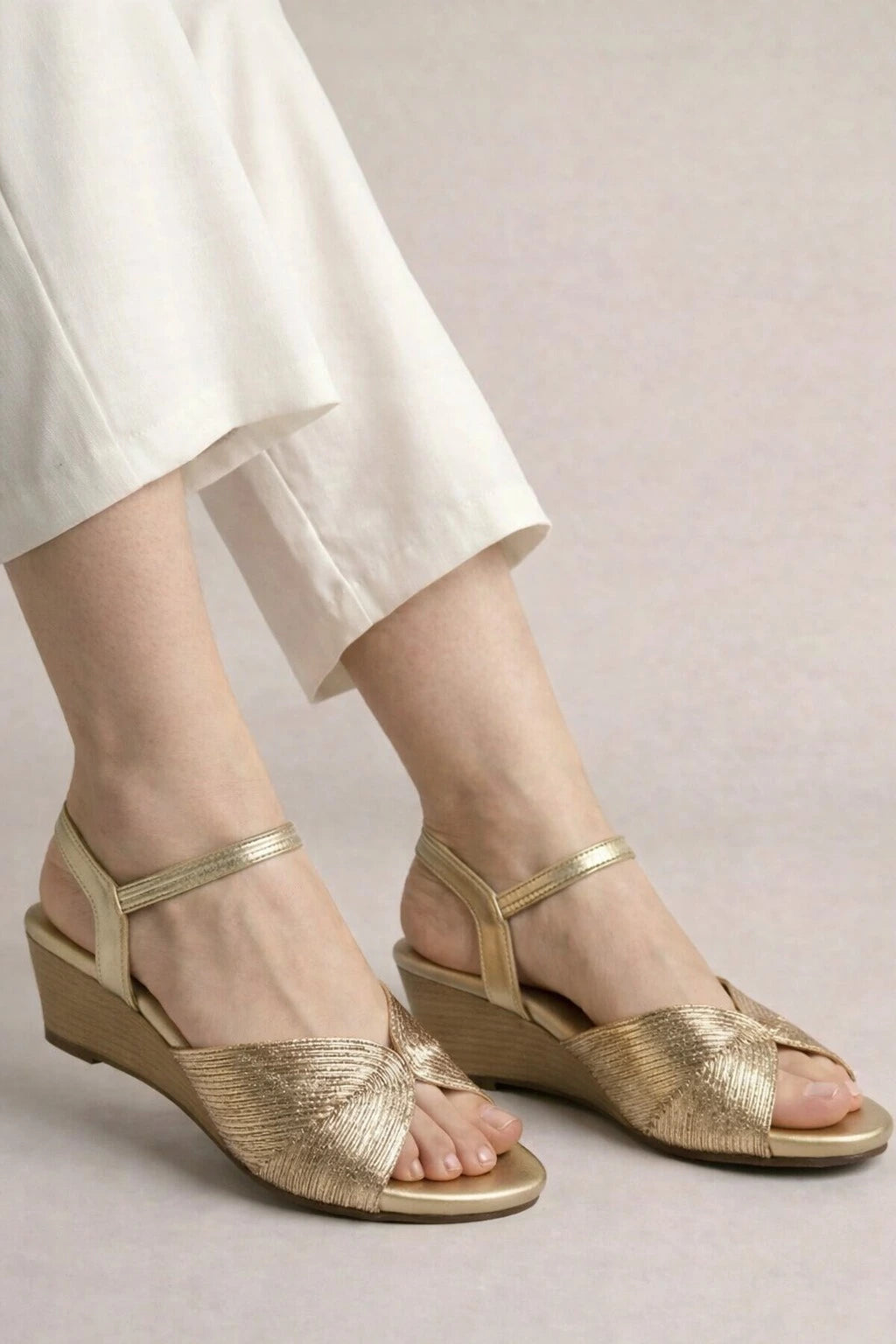 Kanzo Shimmer Slingback Wedge Sandals for Women | Lightweight Comfort Heels Secondary image