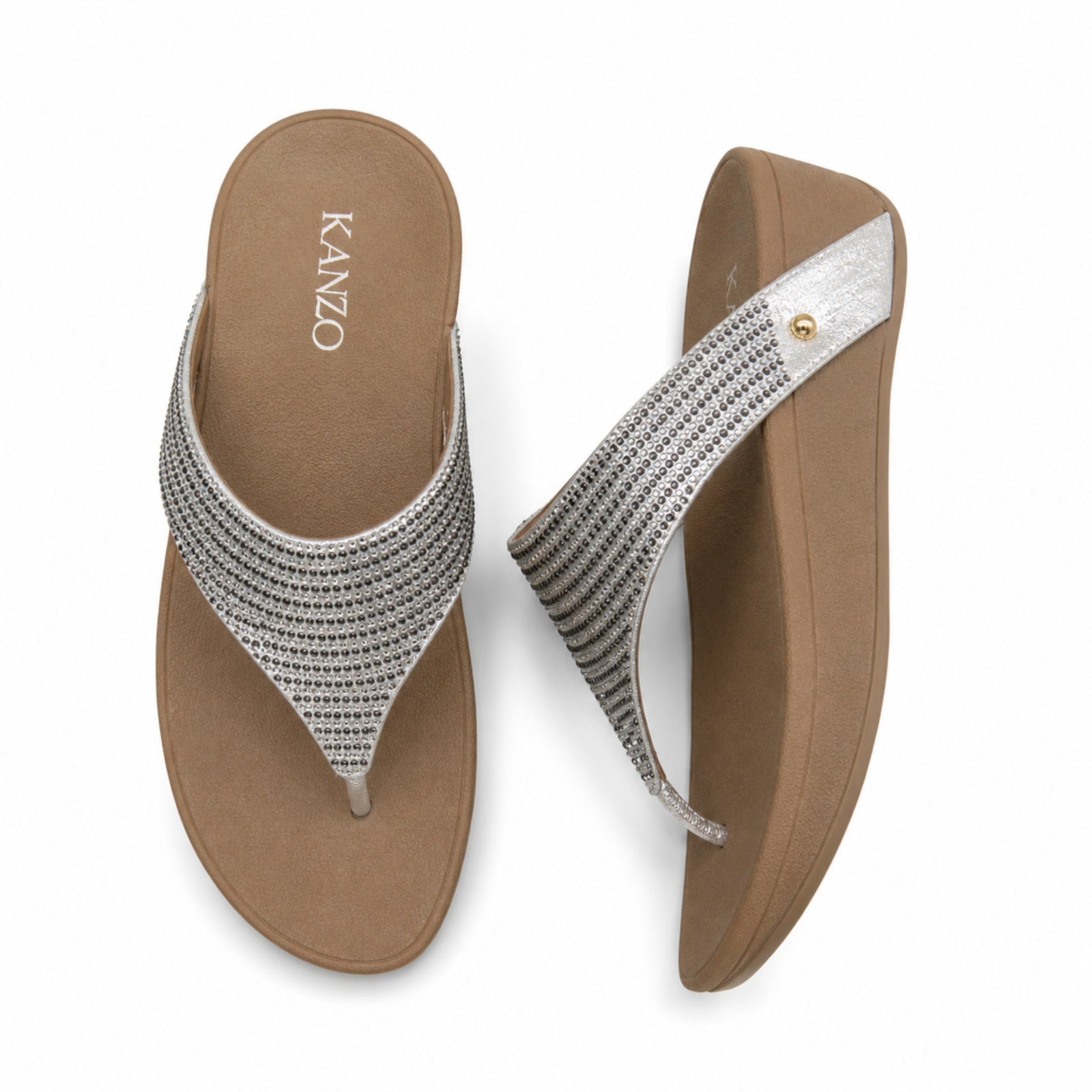 Kanzo Midnight Shine Sandals – Rhinestone Comfort Wedge Flip Flops for Women
