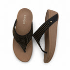 Kanzo Midnight Shine Sandals – Rhinestone Comfort Wedge Flip Flops for Women