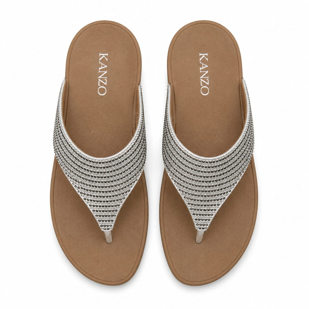 Kanzo Midnight Shine Sandals – Rhinestone Comfort Wedge Flip Flops for Women
